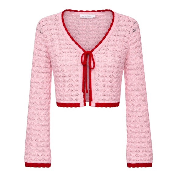 All in Favor Sweaters - Coquette Balletcore Crochet Cropped Cardigan Women Sz XS Cottagecore Twee Girly